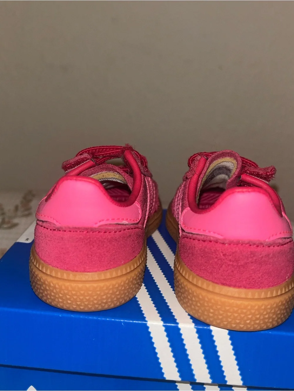 adidas Kids Hot Pink Suede Sneakers with Gum Sole